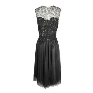 Reem Acra Black Lace Tulle Dress Sequin Bodice Cocktail Size 6
